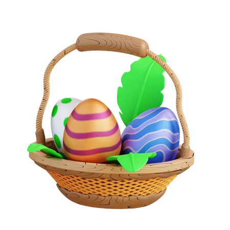 3 D Illustration Of A Basket Of Easter Eggs 3D Icon