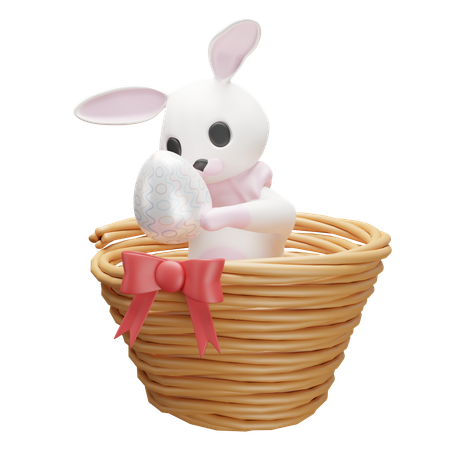 Basket with rabbit and egg  3D Icon