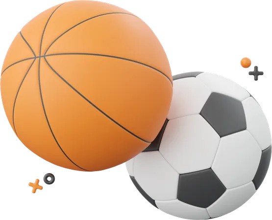 Basketball And Football 3 D Illustration Elements Of School Supplies 3D Icon