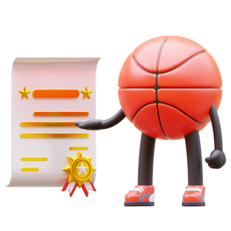 Basketball Character Get Certificate  3D Illustration
