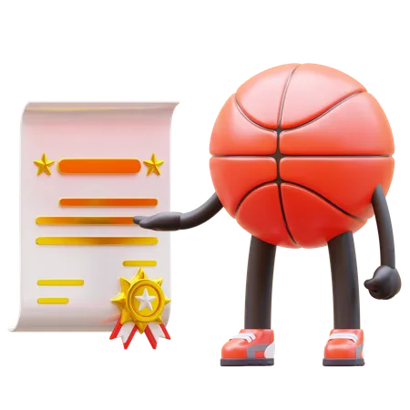 Basketball Character Get Certificate  3D Illustration