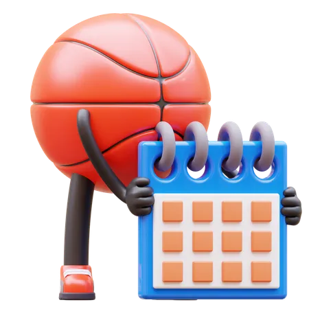 Basketball Character Holding Calendar Planning Schedule  3D Illustration