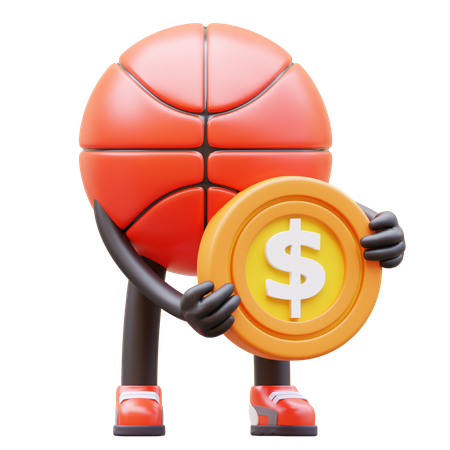Basketball Character Holding Coin  3D Illustration