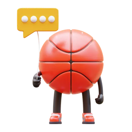 Basketball Character Holding Communication Balloon  3D Illustration