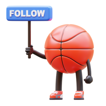 Basketball Character Holding Follow Sign  3D Illustration