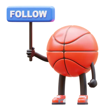 Basketball Character Holding Follow Sign  3D Illustration