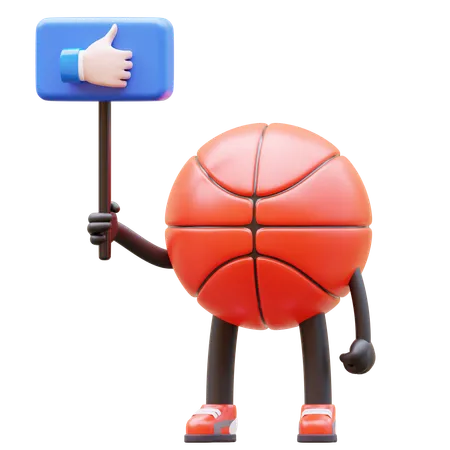 Basketball Character Holding Like Sign  3D Illustration