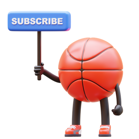 Basketball Character Holding Subscribe Sign  3D Illustration