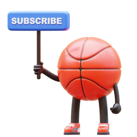 Basketball Character Holding Subscribe Sign  3D Illustration