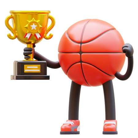 Basketball Character Holding Trophy  3D Illustration