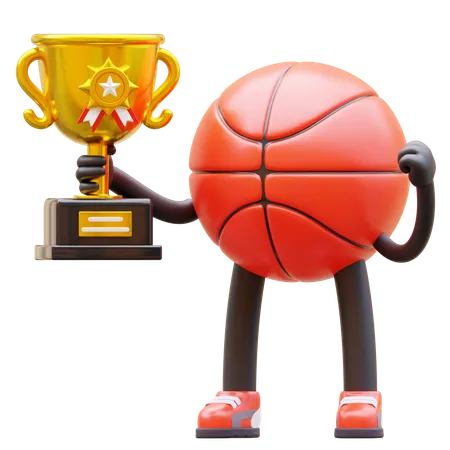 Basketball Character Holding Trophy  3D Illustration
