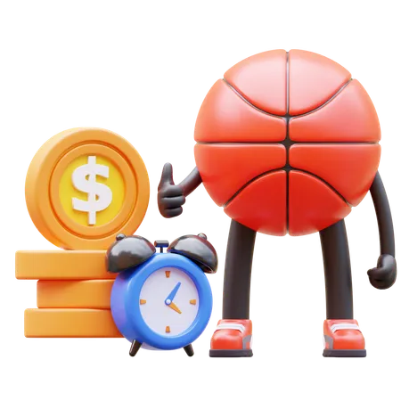 Basketball Character Time Is Money 3D Illustration