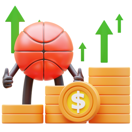 Basketball Character Showing Money Graph Rising Up  3D Illustration