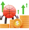 Basketball Character Showing Money Graph Rising Up