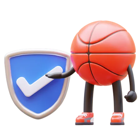Basketball Character Verified Shield  3D Illustration