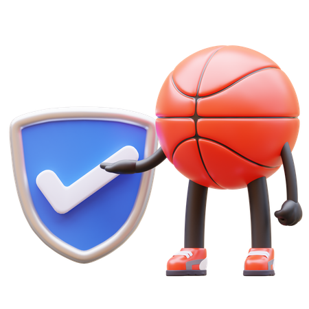 Basketball Character Verified Shield  3D Illustration