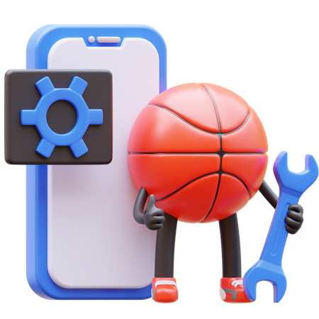 Basketball Character With Mobile Setting  3D Illustration