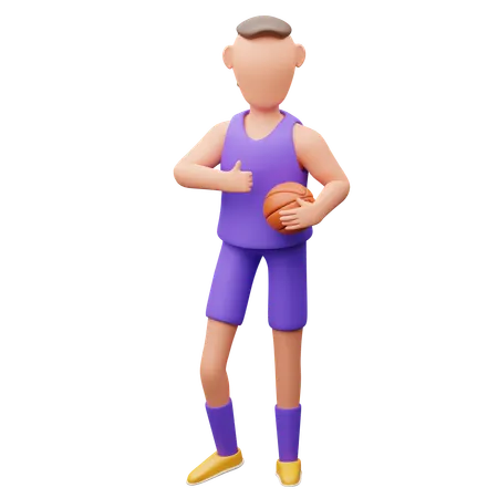 Basketball Player Carrying Ball And Thumb Up  3D Illustration