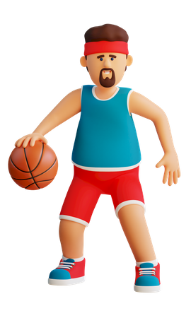 Basketball player dribbles with ball 3D Illustration