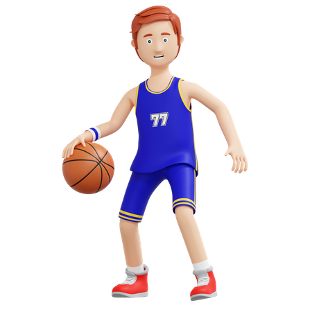 Basketball Player Dribbling Ball  3D Illustration