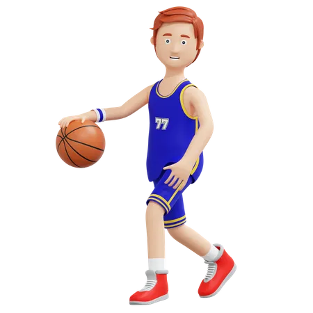 Basketball Player Dribbling Ball  3D Illustration