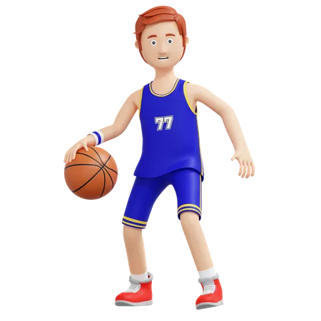 Basketball Player Dribbling Ball 3 D Cartoon Illustration 3D Illustration