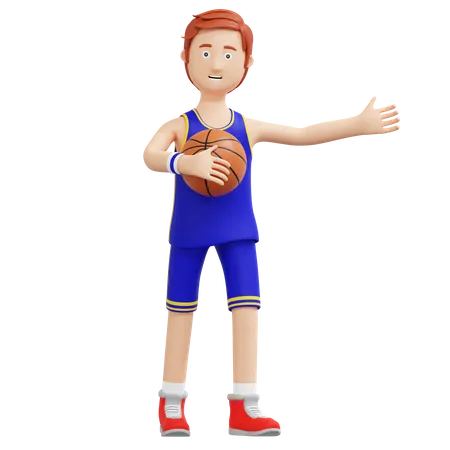 Basketball Player Holding Ball  3D Illustration