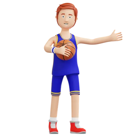 Basketball Player Holding Ball 3 D Cartoon Illustration 3D Illustration