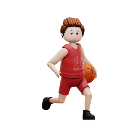 Basketball Player Holding Basketball And Running  3D Illustration