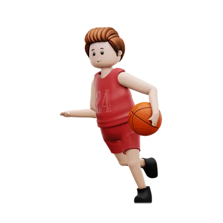 Basketball Player Holding Basketball And Running For Goal  3D Illustration
