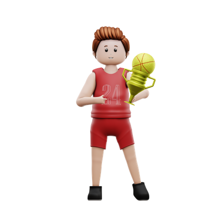 Basketball Player Holding Basketball Trophy  3D Illustration
