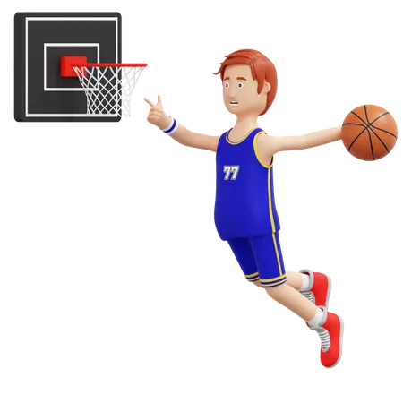 Basketball Player Jump And Slam Dunk  3D Illustration