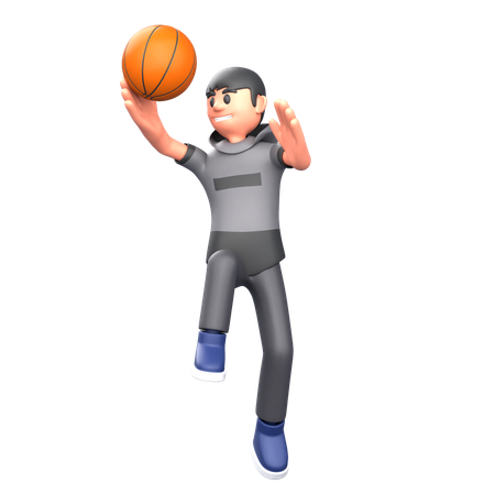 Basketball player jumping and playing basketball  3D Illustration