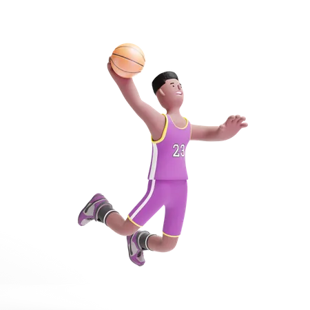 Basketball Player jumping for goal  3D Illustration