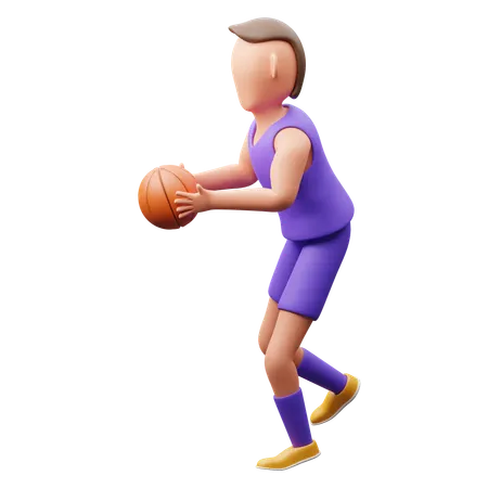 バスケットボール選手がバスケットボールをパスする  3D Illustration