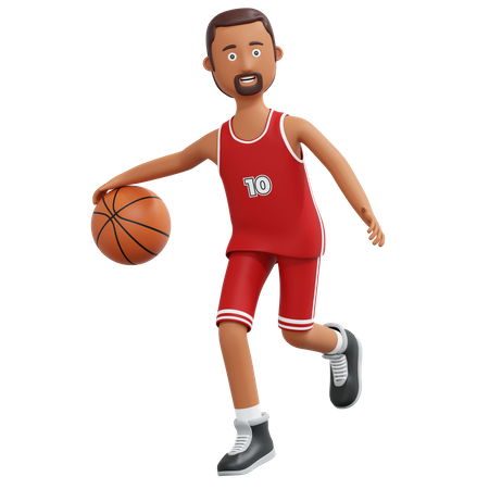 Basketball Player Running And Holding Ball  3D Illustration