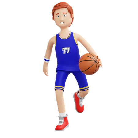 Basketball Player Running And Holding Ball  3D Illustration