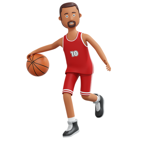 Basketball Player Running And Holding Ball  3D Illustration