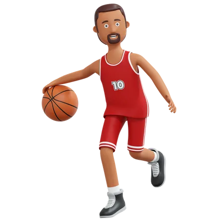 Basketball Player Running And Holding Ball  3D Illustration
