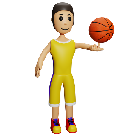 Basketball Player spinning ball on finger 3D Illustration