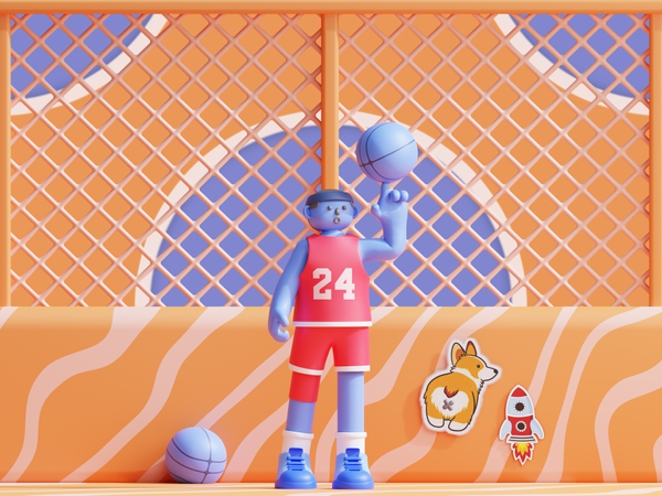 Basketball Player spinning ball on finger 3D Illustration