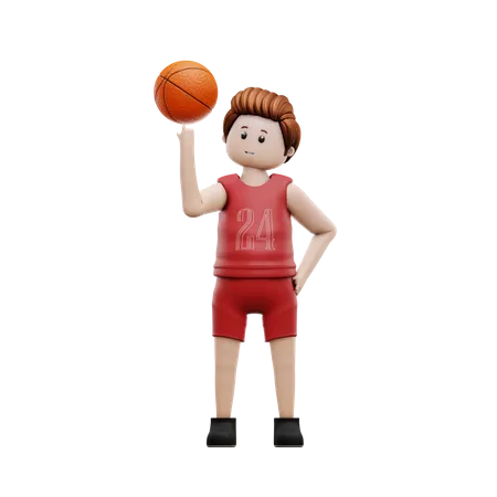 Basketball Player Spinning Ball On Finger  3D Illustration