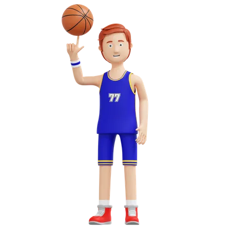Basketball Player Spinning Ball With Finger Tip 3 D Cartoon Illustration 3D Illustration