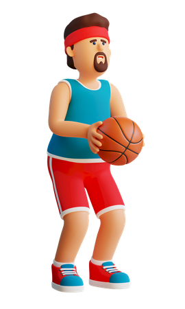 Basketball player with the ball is preparing to throw 3D Illustration