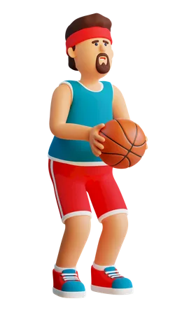 Basketball player with the ball is preparing to throw 3D Illustration