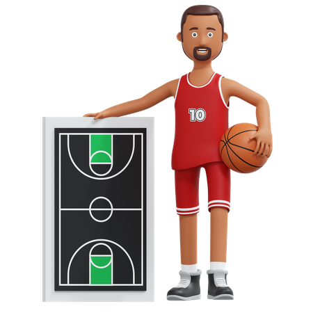 Basketball Pro Player Holding Ball And Strategy Board  3D Illustration