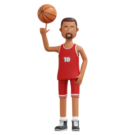 Basketball Pro Player Holding Ball With Finger Tip  3D Illustration