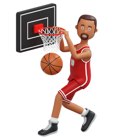 Basketball Pro Player Jump And Holding Basketball Ring  3D Illustration