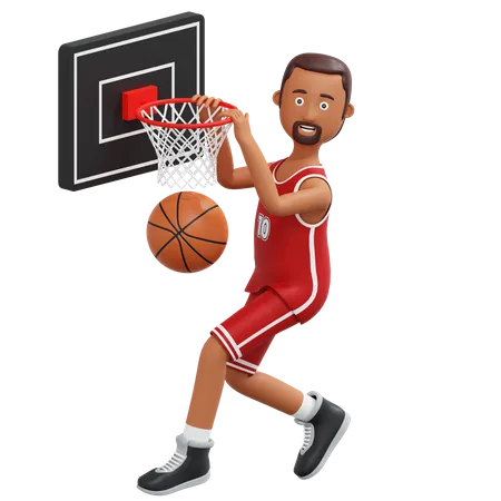 Basketball Pro Player Jump And Holding Basketball Ring 3 D Cartoon Illustration 3D Illustration