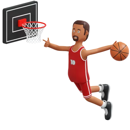 Basketball Pro Player Jump And Slam Dunk  3D Illustration